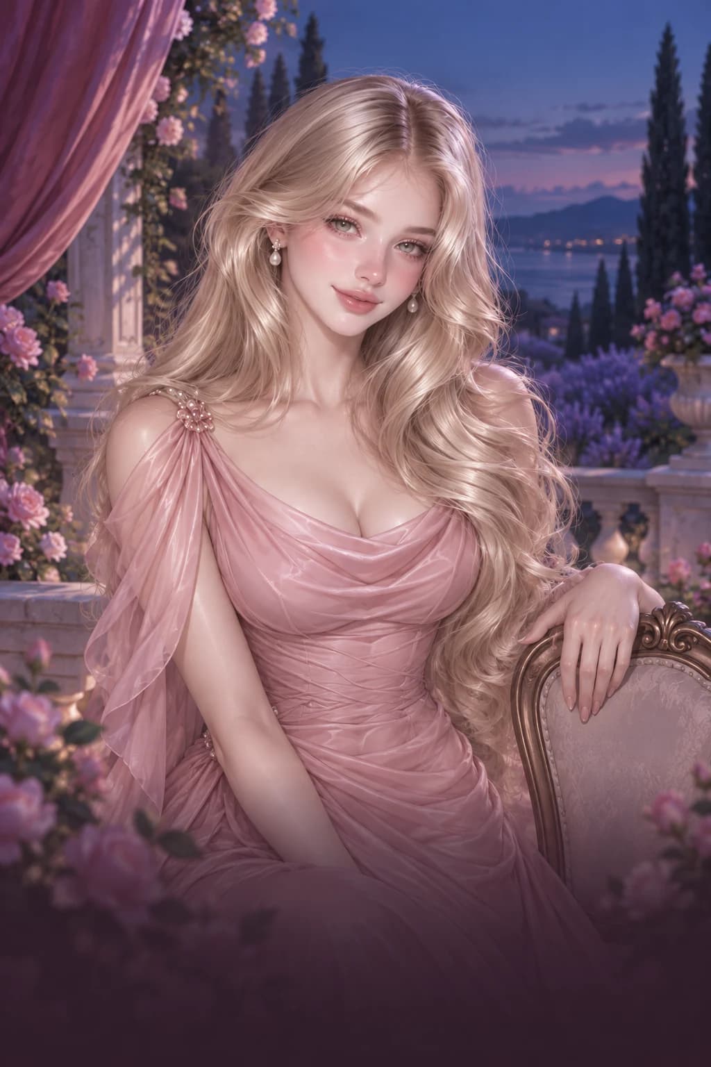Aphrodite on a rose-colored terrace